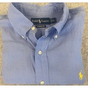 Ralph Lauren Classic Fit Light Blue 100 Linen Short Sleeve Shirt Mens XL